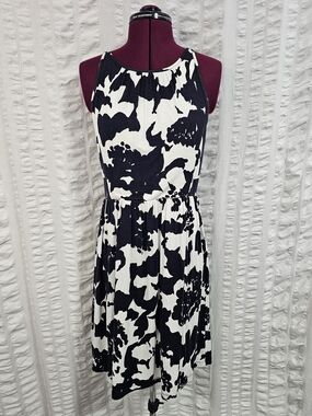 Loft Dark Navy & White Floral Abstract Halter Summer Dress